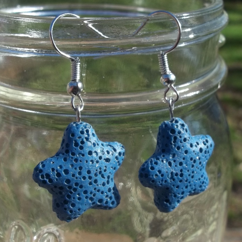 Blue Star Lava Bead Earrings